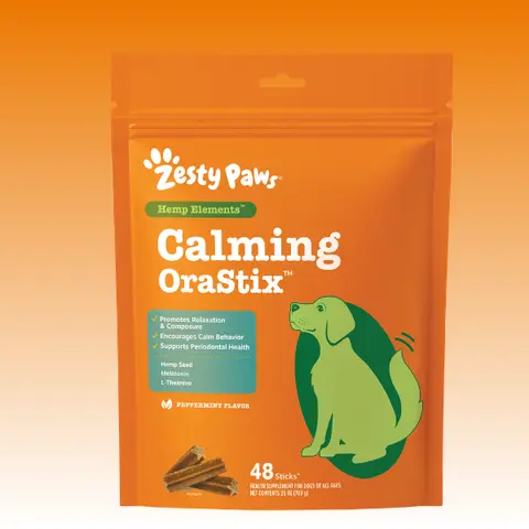 Zesty Paws Hemp Elements Calming OraStix™ for Dogs - Peppermint Flavored Sticks