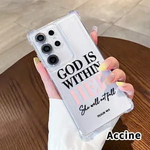 Phone Case for Samsung Galaxy S25 S24 S23 Plus FE S22 Ultra Divine Inner Strength Patterned Protective Transparent Four Corners Anti-Yellowing Shockproof Soft Silicone Cover