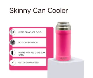 Neon Pink Glitzy Skinny Can Cooler