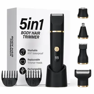 [FathersDayGift] 2026 Upgrade 5-in-1 Anti-Nick  Body & Ball Trimmer - Safe Ceramic Blade Wet-Dry Groomer for Men Electric Black