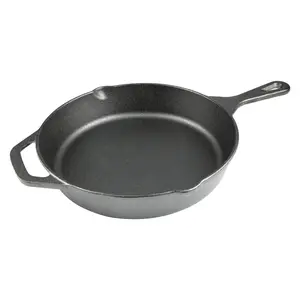 10 Inch Cast Iron Skillet, Pre-Seasoned Frying Pan for Oven, Stovetop, Grill & Campfire, Durable, Non-Toxic, Even-Heating Cookware, Black