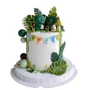 Dinosaur Theme Birthday Cake Decoration Set, Includes Triceratops Eggs & Leaves, Perfect for Dino Party Decorations
