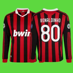2010 Retro Home Red Blue No.80 Ronaldinho Long Sleeved Soccer Jerseys Top