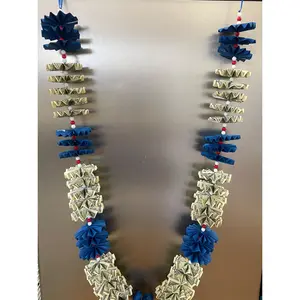 $30 in Cash Royal Blue Money Lei with Red and White accent Beads
