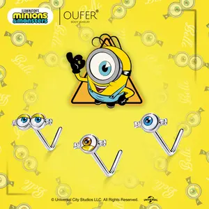 MINIONS × OUFER Eye Series 3PCS Official Licensed Minions & Monsters L Shape Nose Ring, 316L Stainless Steel Nostril Piercing, Cute Minion Eye Candy  Nose Stud Body Jewelry