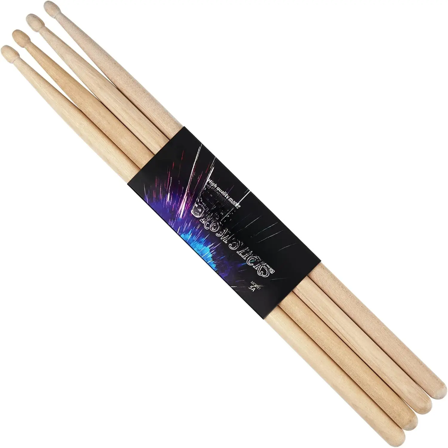 5A Maple Drum Sticks - 2 Pairs, Sealed, Round Handle, Wooden Tip, Adjustable Tip Length, Enhanced Cymbal Sounds, Musical Instrument Accessories