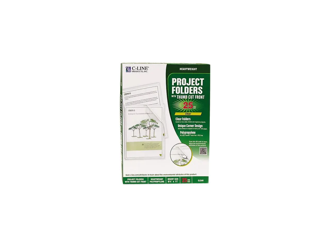 C-line 62627 Biodegradable Project Folders, Polypropylene, Letter Size, 25/Box