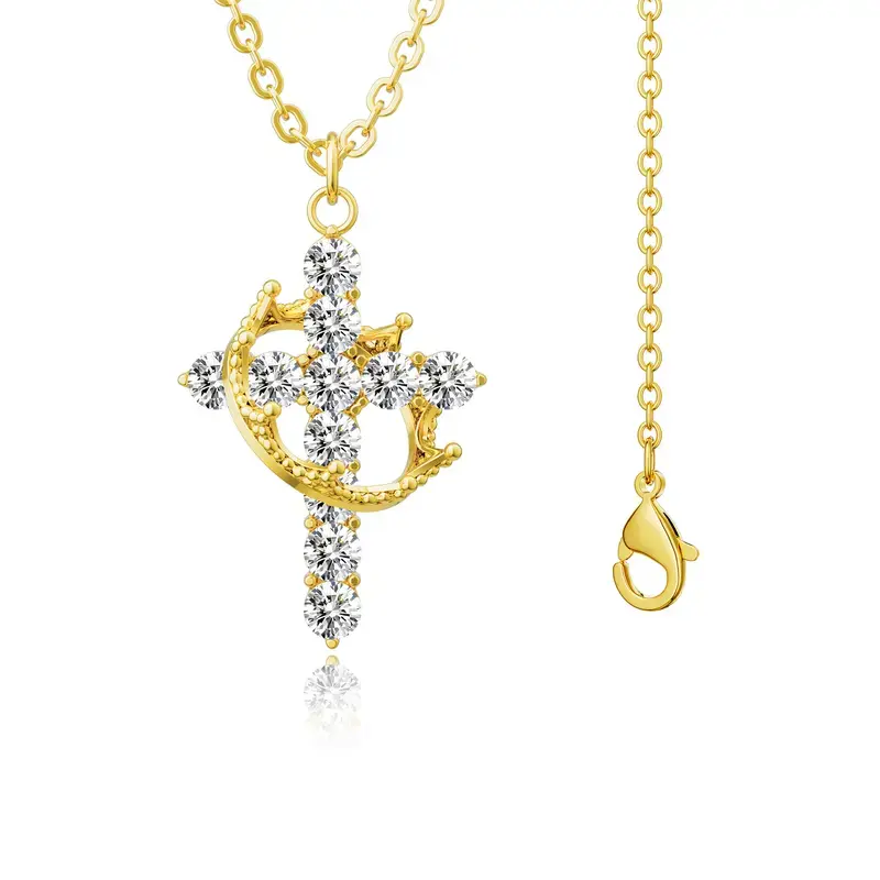 Unisex Geometric Crown & Cross Pendant Choker Necklace, Metal Coating Chain Jewelry Necklaces for Daily Wear, Exquisite Trendy All-Match Costume Jewelry Gift for Fashion Enthusiasts, Cross Necklace, Short Chain