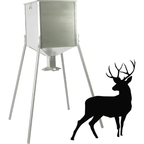 HECASA 450LB Capacity Gravity Deer Feeder Galvanized Steel, Durable Outdoor Hunting Feeder with Adjustable Legs & 4-Way Feed Station for Wild Game, Easy Maintenance