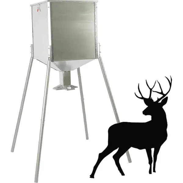 HECASA 450LB Capacity Gravity Deer Feeder Galvanized Steel, Durable Outdoor Hunting Feeder with Adjustable Legs & 4-Way Feed Station for Wild Game, Easy Maintenance