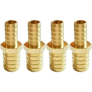 4 count Brass 5/32" to 1/4" OD Barb Reducer Barbed Hose Fittings Hex Reducing Splicer Mender Fitting for Water/Oil/Gas