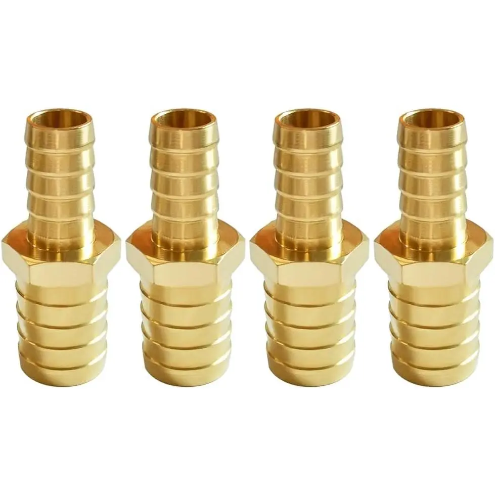 4 count Brass 5/32" to 1/4" OD Barb Reducer Barbed Hose Fittings Hex Reducing Splicer Mender Fitting for Water/Oil/Gas