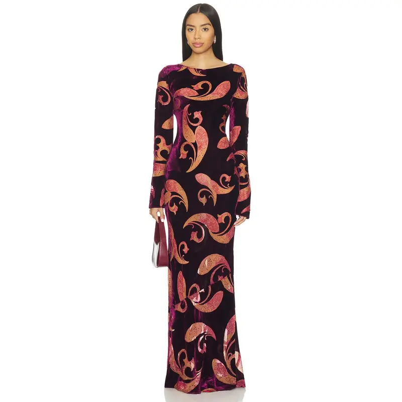 long dress cute Avec Les Filles Women's Asymmetric Drape Long Sleeves Maxi Dress - Chocolate Brown