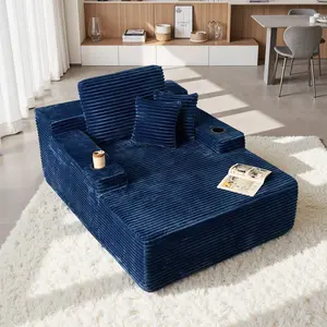 HOOOWOOO 67" Boneless Chaise Lounge, Upholstered Sofa Bed with Throw Pillows and Armrests, Indoor Sleeper Chair Luxurious Plush Corduroy Chair Bed for Living Room No Assembly Required