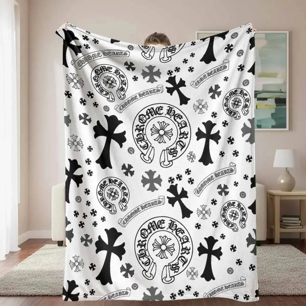 Gothic Cross Flannel Blanket Throw - Flannel Fabric, Black White Vintage Floral Cross Motif, Fade-Resistant, Soft Cozy Lightweight Warm Plush Texture, Living Room Decor, Room Decor Gift, 30*40 Inches/76*101cm (Mini) Multi-Size Throw Blankets,sohochic