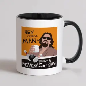The Big Leb0wski Mug, Retro Leb0wski, Unique Vintage Style Gift - 'Hey Careful Man! There's A Beverage Here'