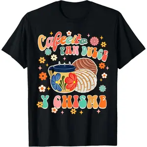 Cotton Graphic Tees Streetwear Gifts Cafecito Pan Dulce Y Chisme Mexican Latina Concha Groovy T-Shirt