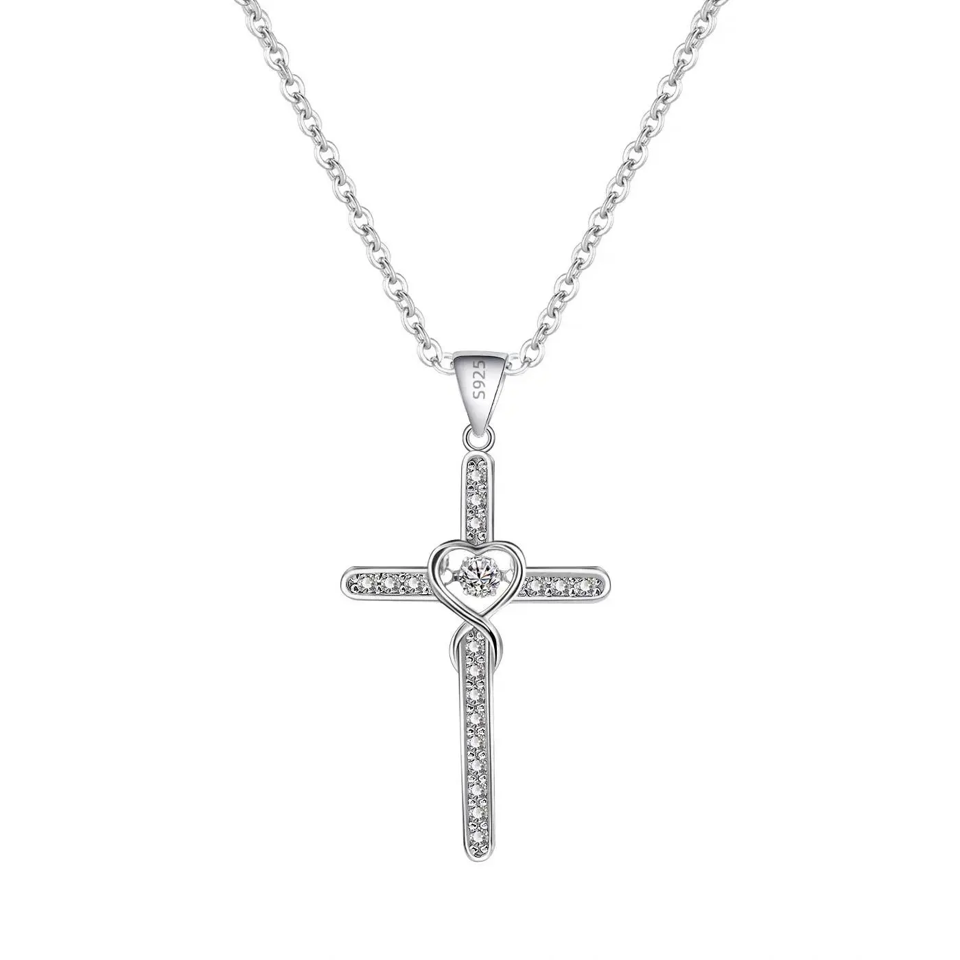 Infinity Love God We Trust Christian Cross Birthstone Crystal Pendant Necklace in Alloy Material