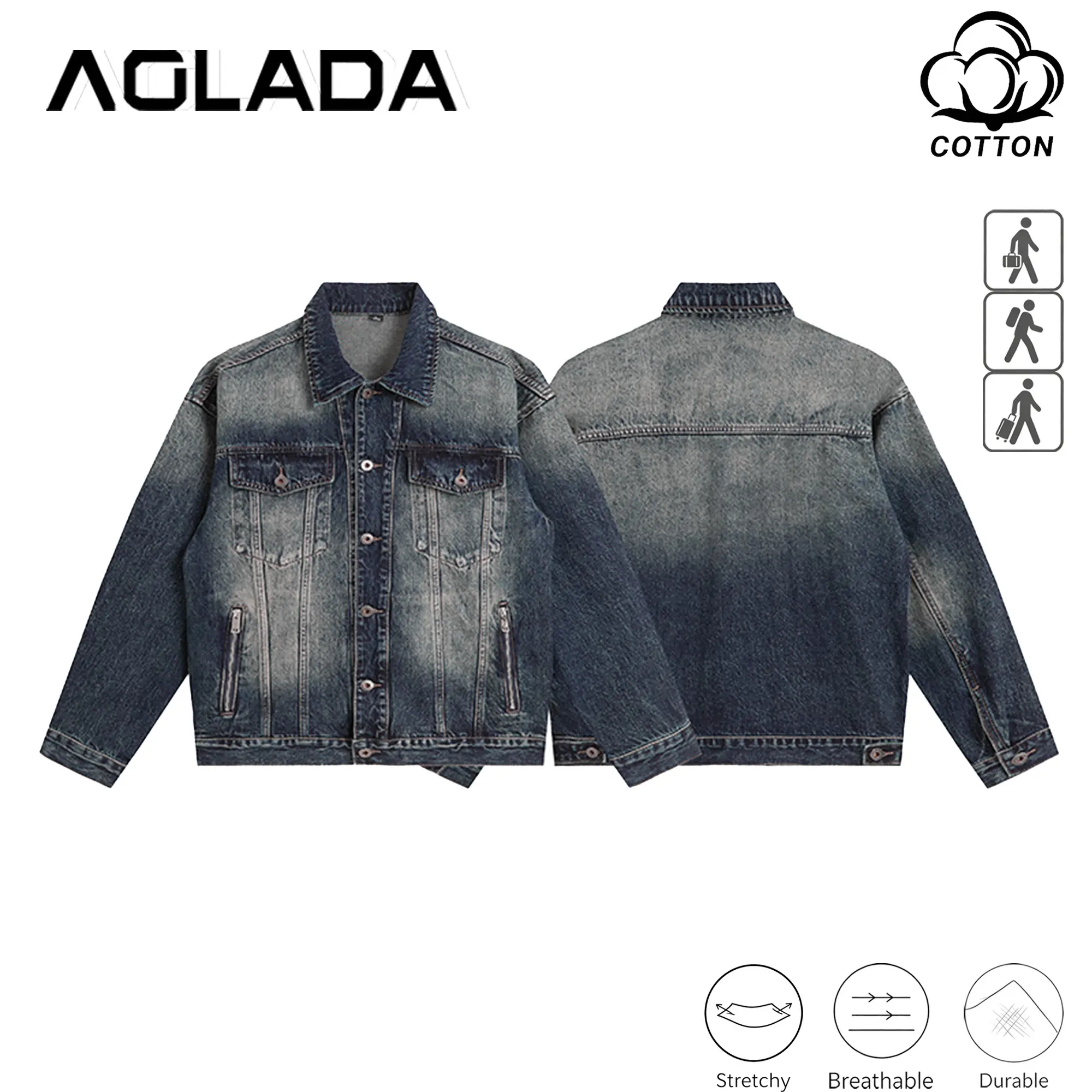 Men's Acid Wash Denim Trucker Jacket with Zipper Pockets - Relaxed Fit Button-Up Jeans Coat with Vintage Faded Effect, Casual Streetwear Outerwear, No-Logo, M-5XL, Fast US Shipping #AcidWashJacket #ZipperPocketJacket #TikTokMadeMeBuyIt
