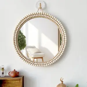 1pc Bohemian Beaded Round Home Decorative Mirror, Bedroom & Living Room Decor, Trendy Home Decoration