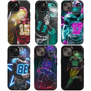 American Footballer Neon Style Phone Case, American Football Sport Phone Case For iPhone X 11 12 13 14 15 16 17 Air Plus Pro Max screen protector Shockproof Protection