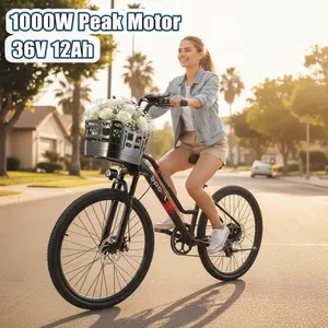 1000W Peak Motor 26" Electric Bike for Adults | 25MPH & 432Wh Removable Battery | 7-Speed Gears Commuter E-Bike | Dual Power-Cut Brakes | All-Terrain Tires