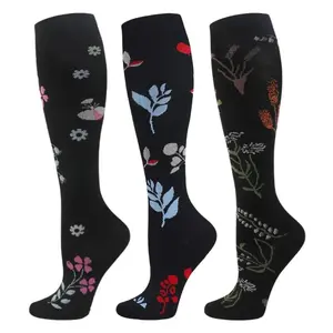 STANDWAY 3 Pairs Printed Compression Socks for Women & Men Fashionable Polka Dot Knee-High Socks for Walking All Seasons Unisex Support Sock 85% Nylon 15% Spandex Lightweight Breathable Fabric