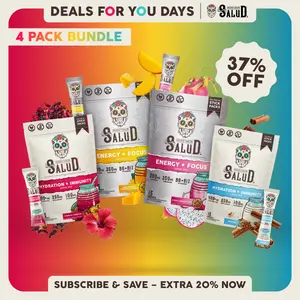 Salud 2-in-1 [Starter – All-In-One] Agua Fresca Drink Mix, Energy + Focus & Hydration + Immunity, Organic Caffeine, B6 & B12, Electrolytes, Elderberry, Non-GMO, Vegan, 1g Sugar (4-Pack, 60 Servings), Deals For You Days