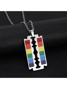 Rainbow Razor Blade Necklace | LGBTQ+ Pride Stainless Steel Pendant | Punk Jewelry for Gift