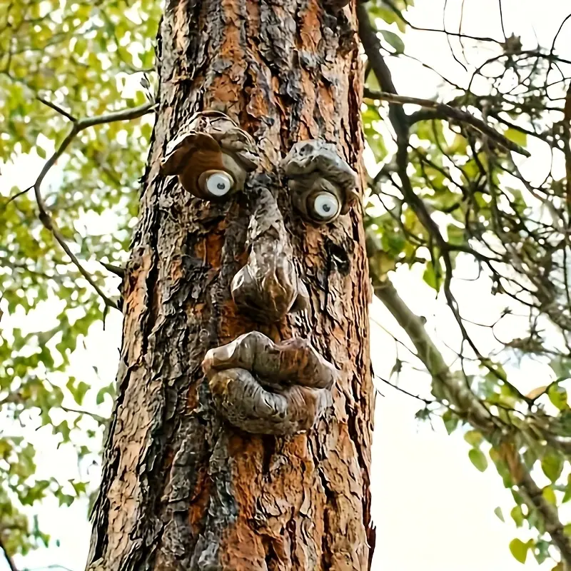 Tree Monster Bark Facial Decorations -4 Expressions (Happy/Sad/Horror/Fierce), Resin Face, Halloween, Christmas, Year-Round Outdoor/Indoor Garden Decorations, Outdoor Garden Accessories, Garden Sculptures, Tree Monster Gifts