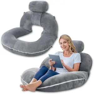 Reading Pillow, Back Pillow for Sitting in Bed for Reading, Nurse & Relax, Sit Up Pillow for Bed for Adults, Moms & Kids, Grey 51in