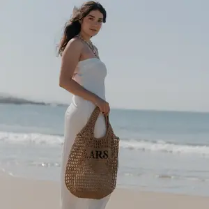 Personalized Raffia Bag- Black Initials (ADD NOTE at checkout for initials)