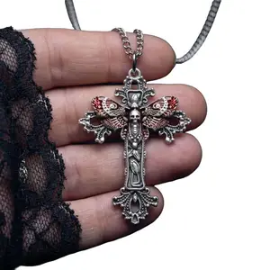Gothic Cross Necklace Death Skull Moth Pendant Victorian Gothic Jewelry Alternative Aesthetics Directly from the Manufacturer