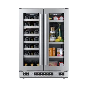 Avallon AWBC242GGFD 24 in. Wide 21 Bottle Capacity & 64 Can Capacity Beverage Center with LED Lighting & Double Pane Glass, Stainless Steel