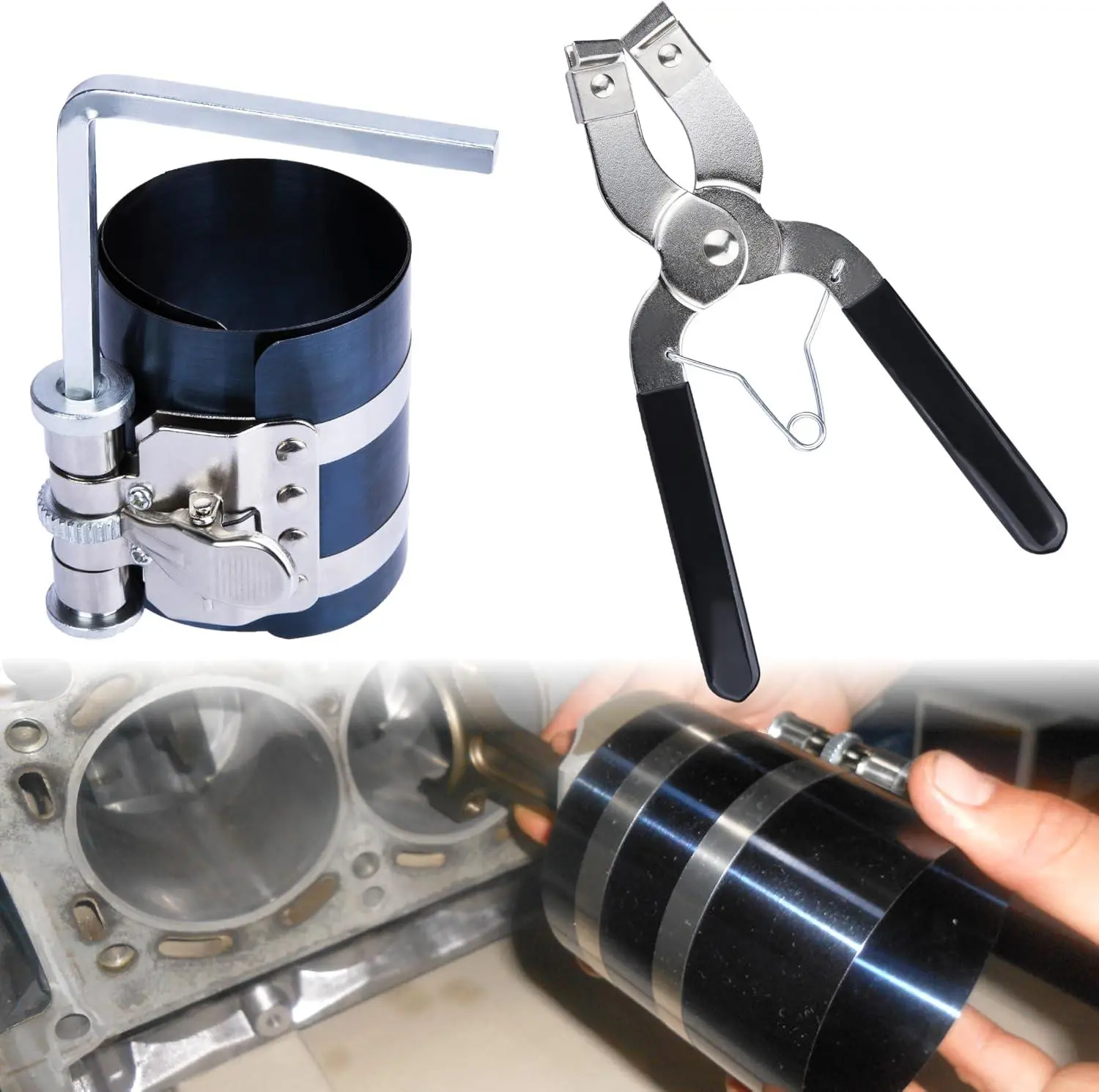 Piston Ring Compressor Tool, Car Engine Piston Ring Installer Removal Kit Tool