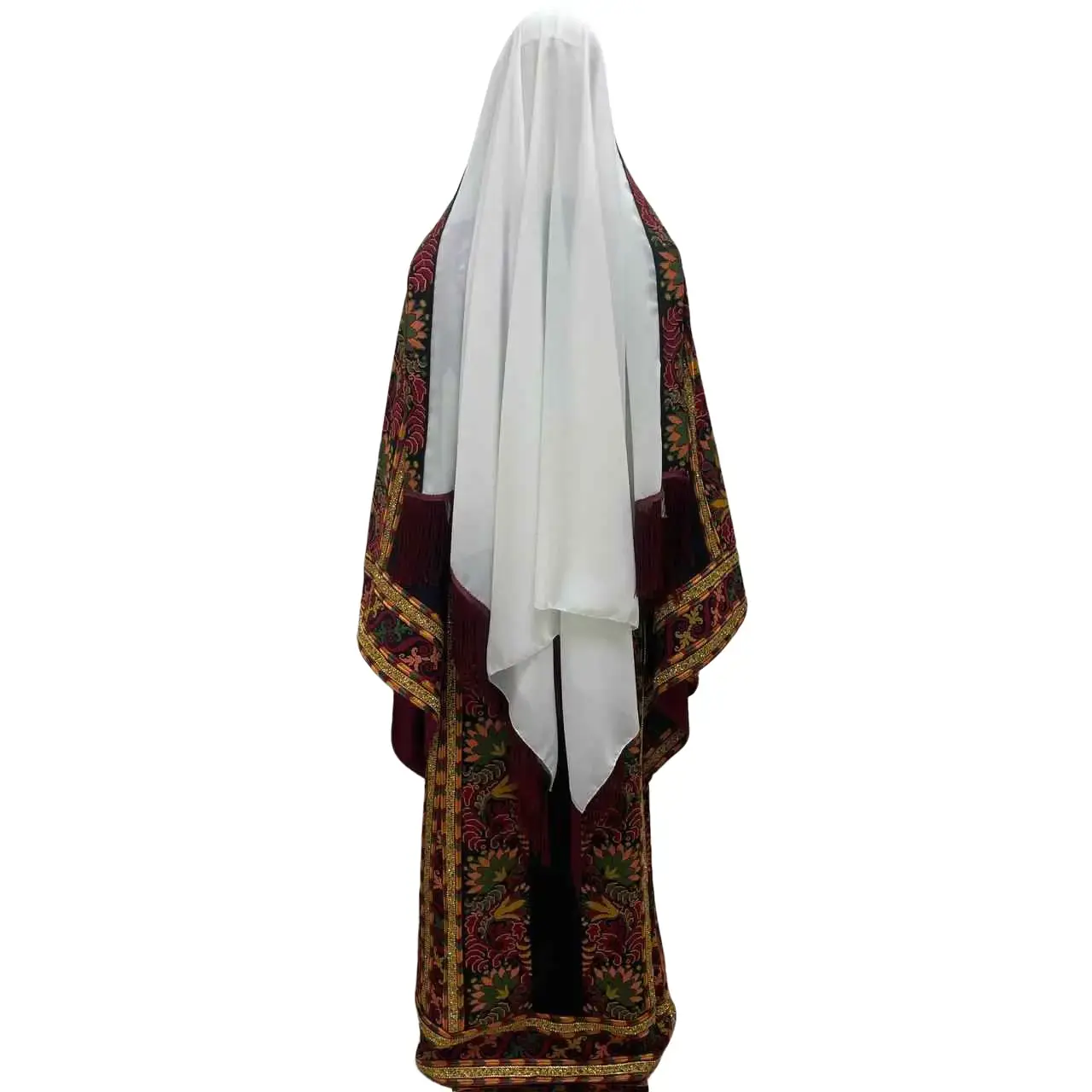 Elegant Ivory with Purple Embroidery & Tassel Trim Khirka-Shawl
