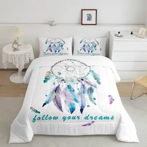Dreamcatcher Designer Comforter Set,Boho Dream Catcher Luxury Bedding Set,Decor Indian Hippie Feather Print Comforter,Native American Duvet Set