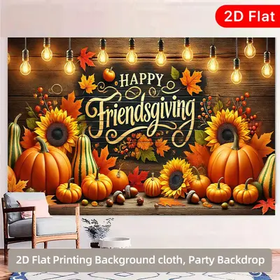 Happy Friendsgiving Banner - Large Thanksgiving Party Backdrop With Maple Leaves & Pumpkins