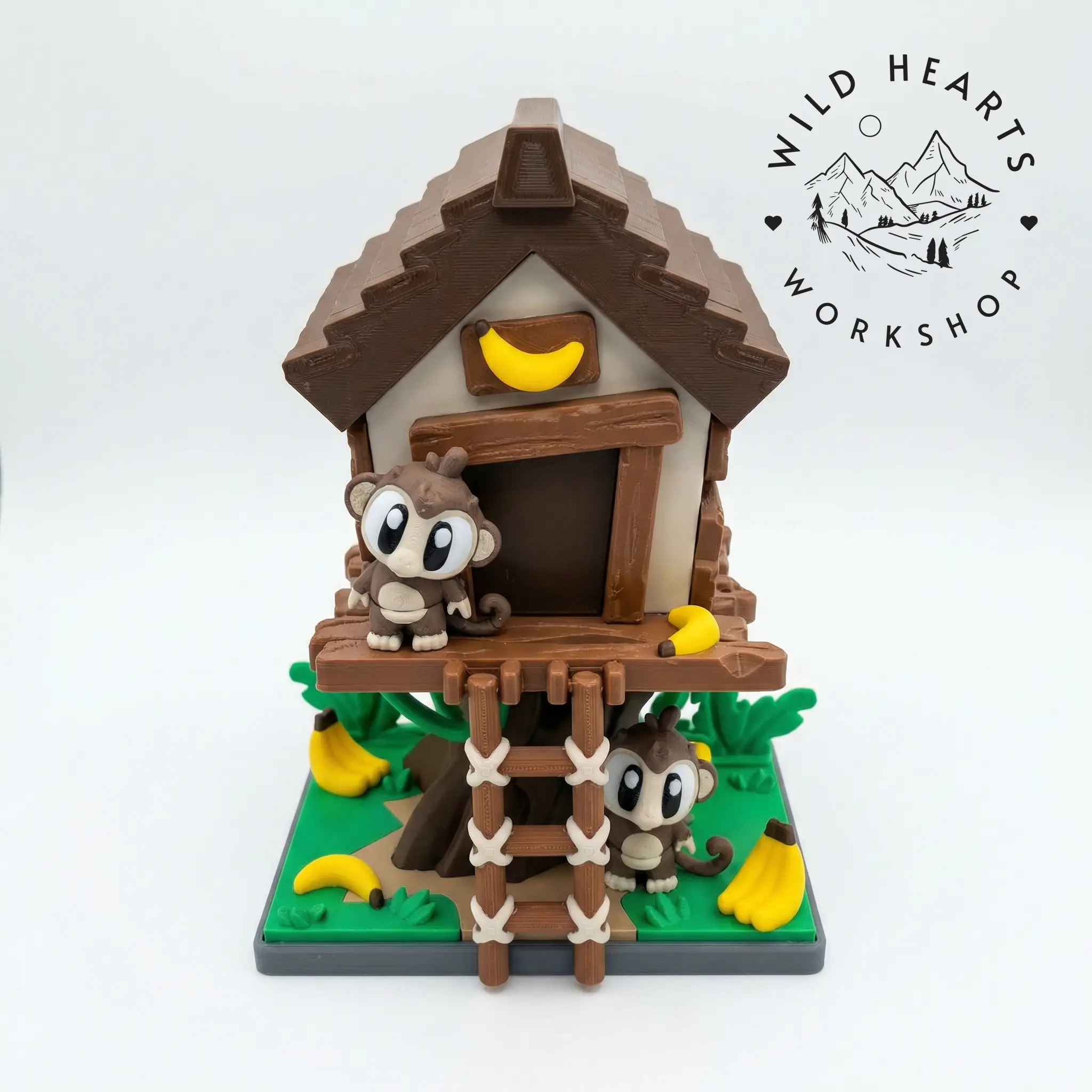 Wild Hearts Workshop Monkey Treehouse Hideaway Playset - 3D Printed Flexi Monkeys, Secret Storage, Vibrant Multi-Color Design, Engaging Playset for Imaginative Play