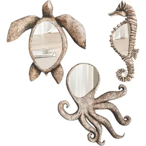 Vercraft Coastal Decorative Mirror Wall Decor Set of 3 Turtles Seahorses Octopuses Wall Mirror Vintage Coastal Mirrors for Foyer Bathroom Bedroom