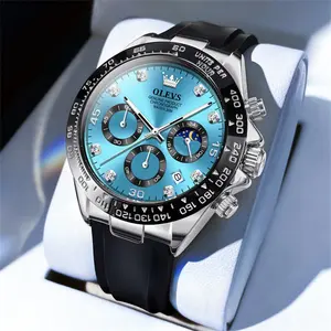 OLEVS Watch Men's Fashion Quartz Watch Silicone Bracelet Small Dial Chronograph Diamond Gift Watch 2875