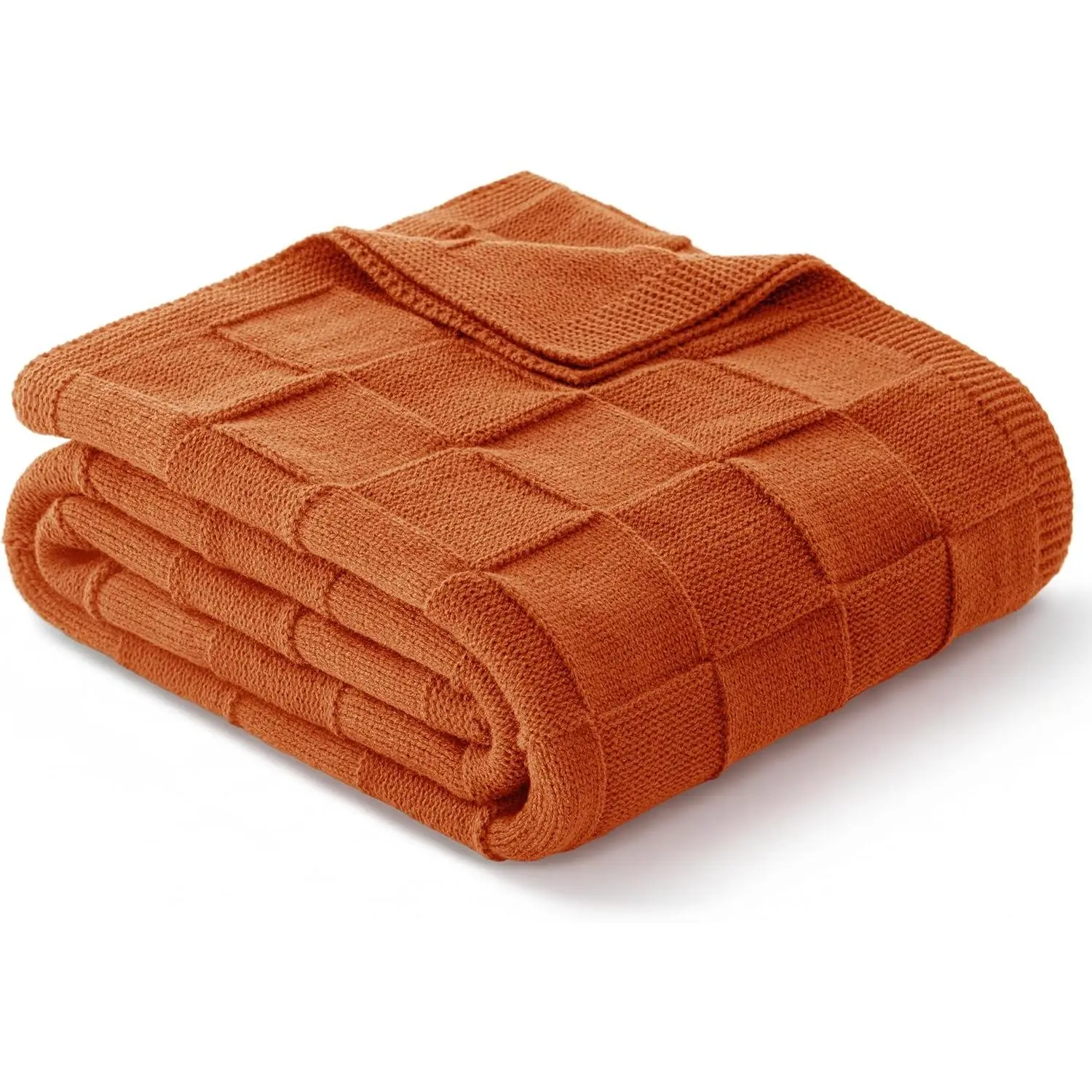 Checkered Knit Throw Blanket for Couch, Soft Decorative Knitted Blankets for Sofa Bed, Lightweight Cozy Throws for Spring Summer, 50x60 Inch, Burnt Orange
