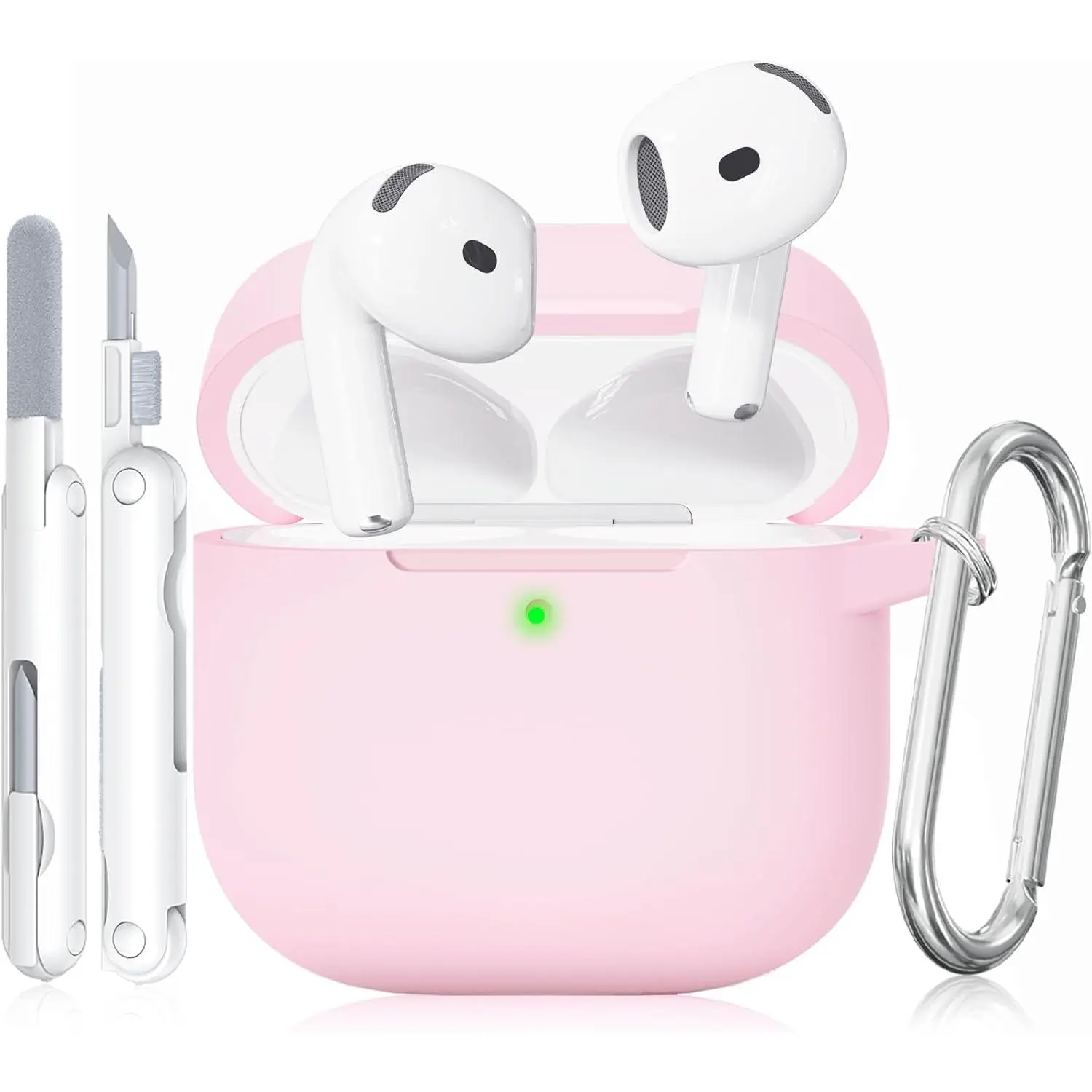 for AirPods 4 Case, TNSNK Soft Silicone Case Compatible with Apple Airpods 4th Generation 2024 for Women Girly, Anti-Scratch Pink Case Cover with Cleaner Kit and Keychain, Drop Protection