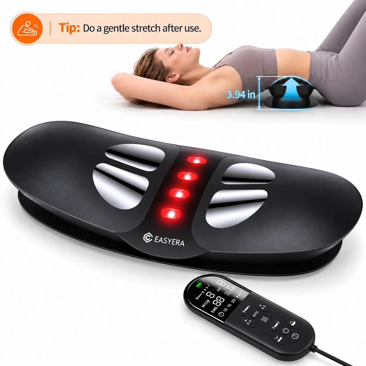 EASYERA Electric Back Stretcher, Cordless Lumbar Massager with Heat, Air Traction, Vibration & Red Light, 8 Adjustable Height Levels, 3 Auto Modes, Thanksgiving Gift Ideas for Family & Friends, Holiday Wellness Gifts