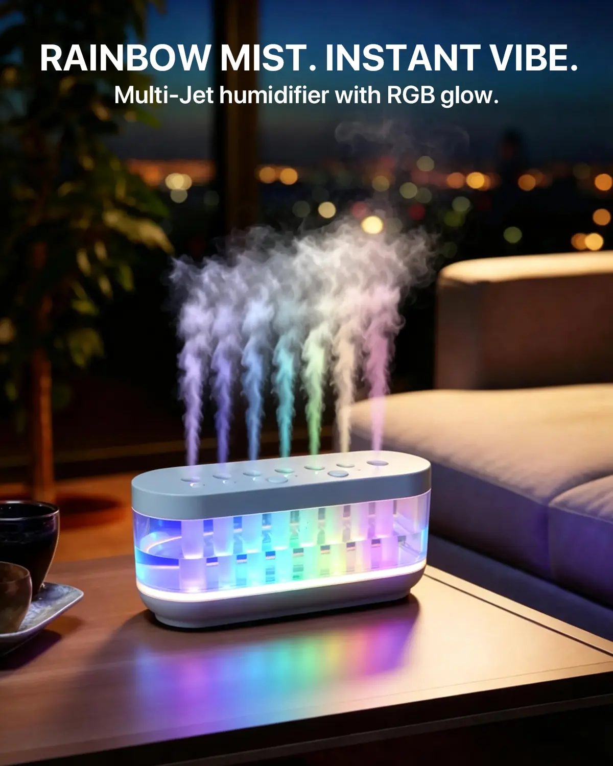 WINTORY Sound-Reactive RGB Cool Mist Humidifier - 300ml Plug-In Home Desktop Humidifier, Compact Night Light, 16H Runtime, 3 Modes (Max/Chasing/Mist-Only Lights Off), 2-Button Control for Bedroom, Room Decor
