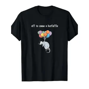 Humorous Opossum Cause A Kerfuffle Graphic Tee with Retro Quirky Animals Unisex Casual Short Sleeve Shirt for Year Round Comfortable Wear