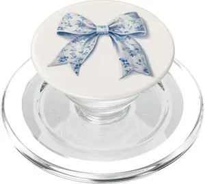 Chinoiserie white and blue Bow coquette PopSockets MagSafe PopGrip for iPhone