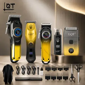 [Father's Day] LQT 5-in-1 Gradient Gold Professional Barber Kit, Hair Clipper, T-Trimmer, Detail Trimmer, Electric Shaver & Nose Hair Trimmer Set, Cordless LED Digital Display, USB Rechargeable, Complete Barber Accessories, Premium Men’s Grooming Gift Set