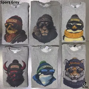 Hockey Spirit Animal Graphic Sport Grey T-shirt Game Day Hockey Animals Pullover Hockey City T-shirt Ice Hockey Animal Pullover - PTS