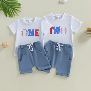 Toddler Boy Summer Birthday Outfit Baseball Theme Letter Pattern Short Sleeve T Shirt and Shorts Set 2 Piece Sports Party Clothes Gift